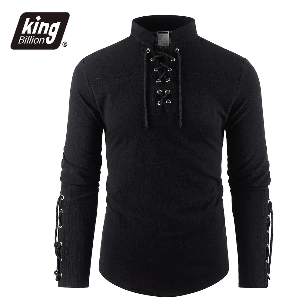 Mittelalterliches Piratenkleid für Herren, stilvoll, Streetwear, Halloween, Gothic-Stil, V-Ausschnitt, einfarbig, Baumwolle, Leinen, atmungsaktives T-Shirt