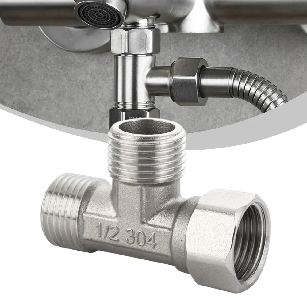 Toilet Diverter Valve Copper T Adapter G1/2" T-Valve Stainless Steel Silver Durabl Use For Toilet Bidet Sprayer Three-way Water diverter valve t adapter valve