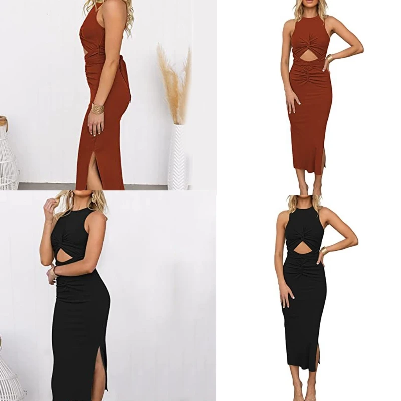 

Twist Ruched Dress Midriff Cutout Dress Split Midi Dress Bodycon Dress Wrap N7YD