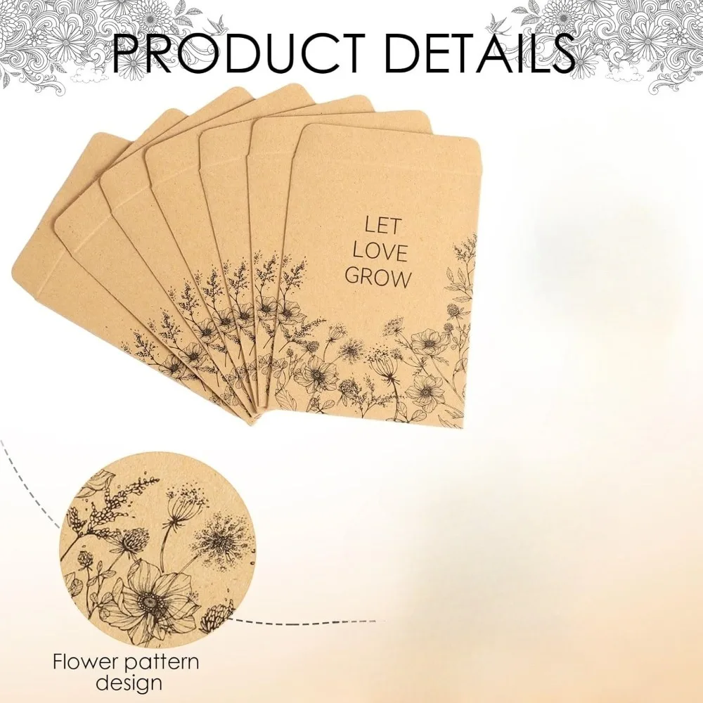 Seed Envelopes Packets with Preprinted Collecting Template for Flowers and Vegetables, 50-Pack (6x10cm)