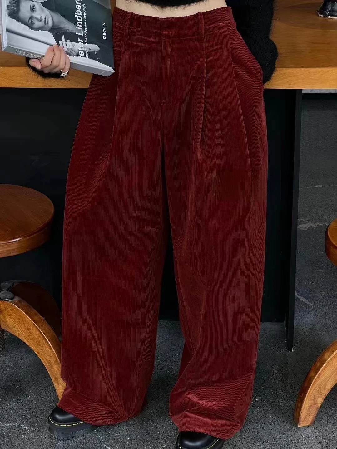 Autumn and summer Korean corduroy wide leg pants  women Fashion y2k loose retro personality simple solid color straight pants