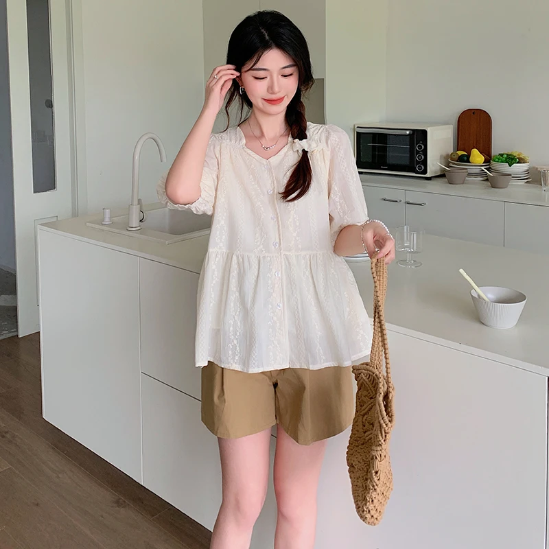 Maternity Tops+Pants Two-piece Maternity Clothes Lantern Sleeve Korean Clothes Loose Belly Support Pants