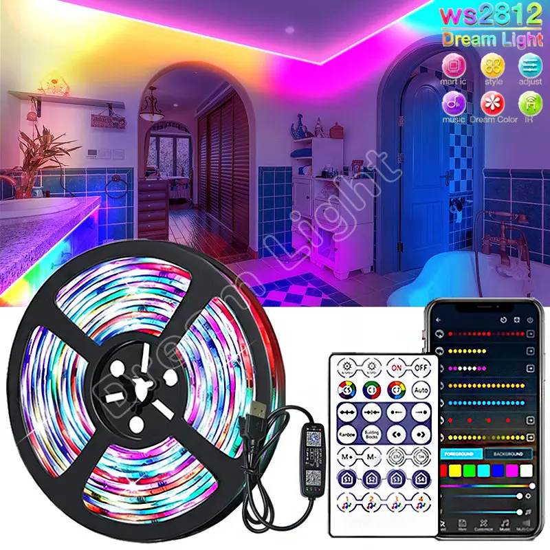 

Светодиодная лента RGB WS2812B, неоновая лампа для комнаты 5050SMD, с Bluetooth, освещение для украшения игровой комнаты, 20 м