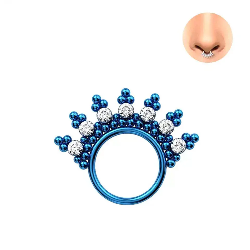 G23 ASTM F136 Titanium Nose Piercing Ring 16G CZ Hinge Clicker Diaphragm Tragus Piercing Sexy Body Jewelry Wholesale