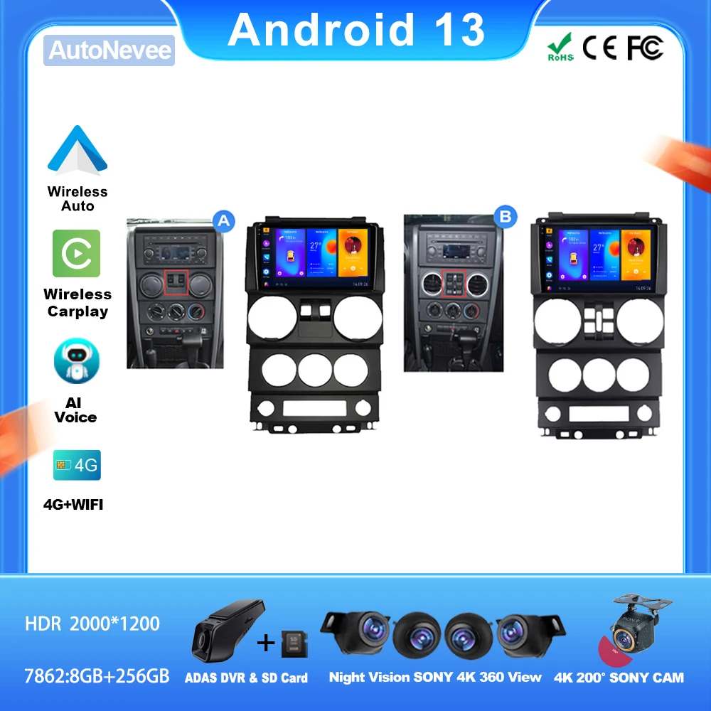 

Android для Jeep Wrangler Unlimited 3 JK 2008 - 2010 автомобильное радио для Carplay стерео Мультимедийный Плеер навигация Wi-Fi стандартная видеокамера