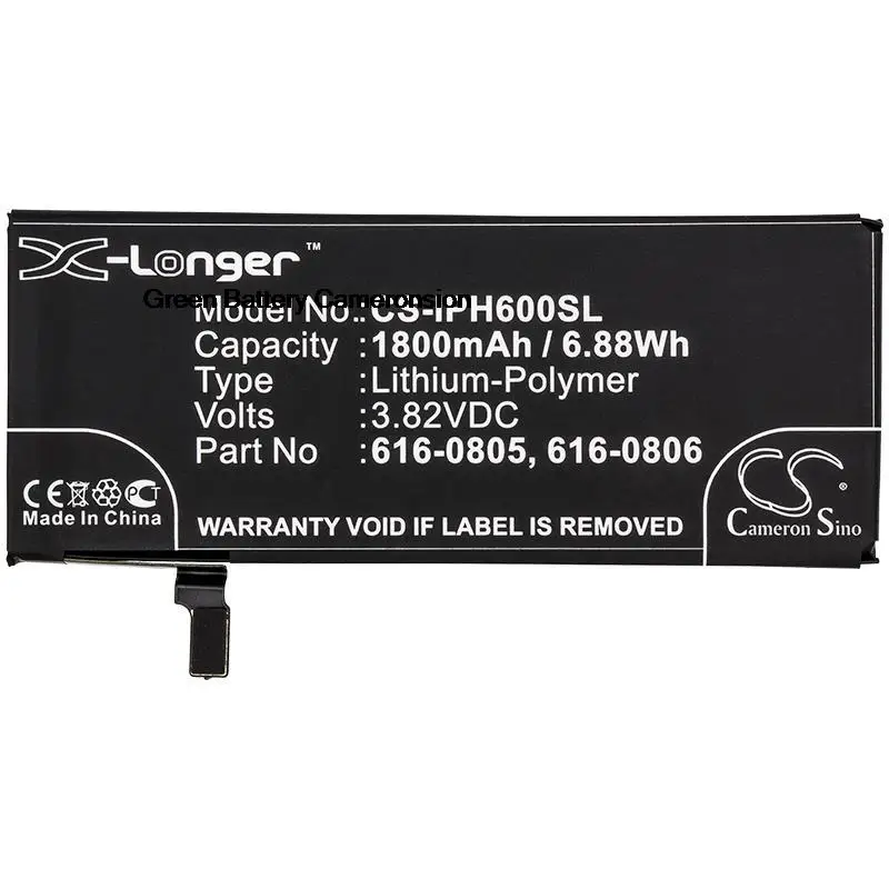 Greenbattery Cameronsino 1800Mah 6.88Wh 3.82V Mobile, Batteria Ai Polimeri Di Litio Per Smartphone Per Apple Iphone 6,A1586,A1549,Mini,616-0805