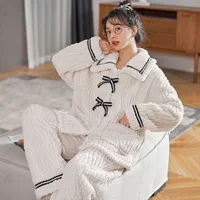 2Pcs/set women's pajamas autumn and winter students home wear padded and thickened warm princess clothes women's clothing - Image 3