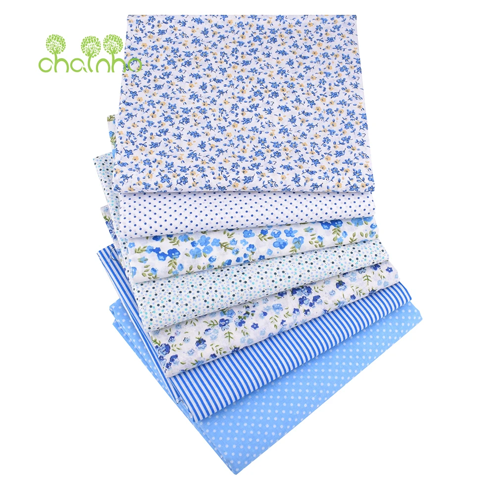Chainho,Printed Plain Weave Cotton Fabric,Thin & Low Density Patchwork Cloth,DIY Quilting Sewing Material,Blue Series,50x50cm