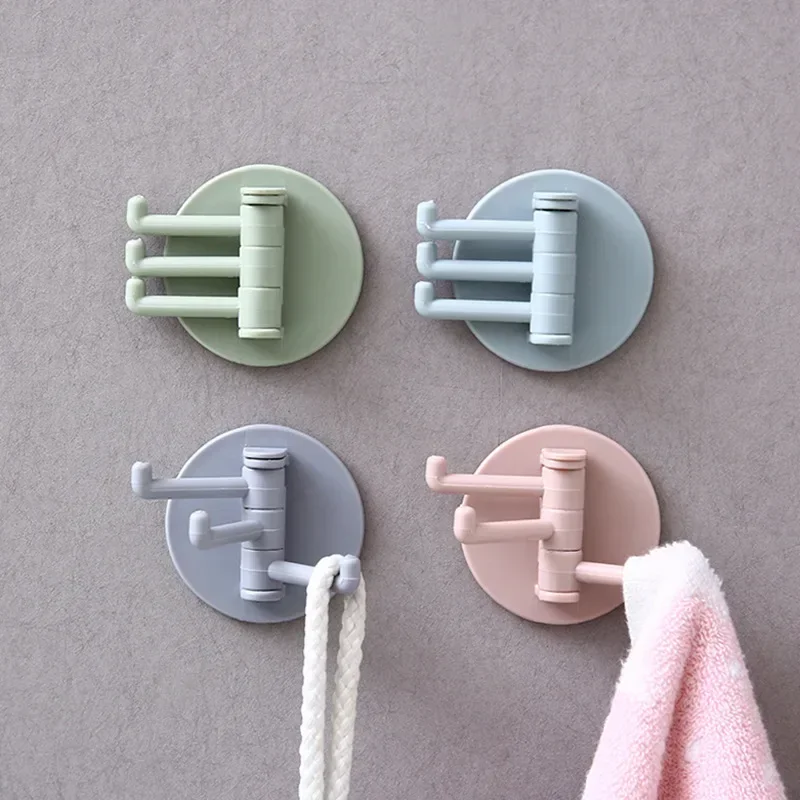 3 Branch Rotatable Seamless Adhesive Hook Strong Bearing Stick Hooks Rack Multifunction Bathroom Kitchen Wall Storage Hanger