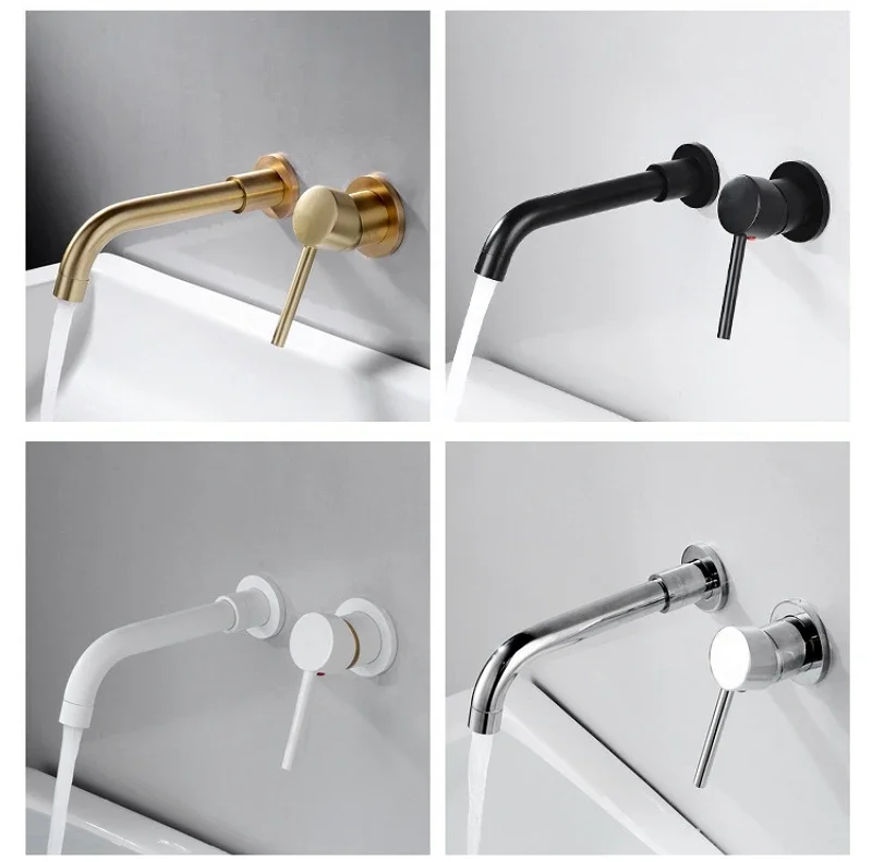 Description Picture 4 of itemLuxury Brushed Gold Bathroom Basin Faucet Concealed Wall Mounted Vessel Sink Tap 360° Swivel Spout Bathtub Faucet Hot Cold Mixer