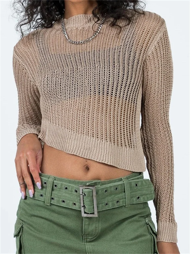 

CHRONSTYLE Women Knitted Long Sleeve Split Sweaters Asymmetrical Hem Cutout Casual Basic Pullovers Tops Streetwear 2023 Jumpers