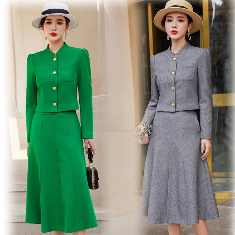 Spring 2023 Autumn Formal Ladies Grey Blazer Women Business Suits with Sets Work Wear Office Uniform Large Size Skirt Jacket