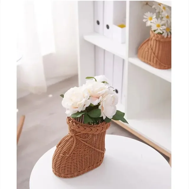 Creative Basket Imitated Rattan Woven Plastic Shoe Shape Storage Home Shop Desktop Decoration Personalized Flower 5
