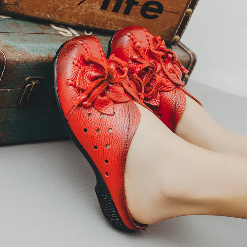 Sandals Leather Soft Hollow Out Summer For Women Flat Moccasins mother shoes women sandals