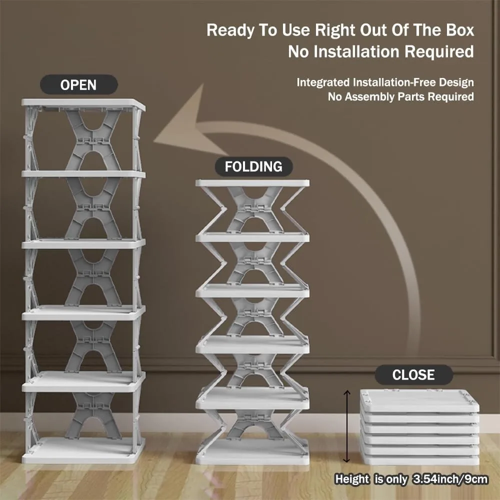 6 Tier Foldable Shoe Rack Collapsible Shoe Shelf For Entryway Tall Narrow Rack Foldable Dustproof Practical Organizer Racks