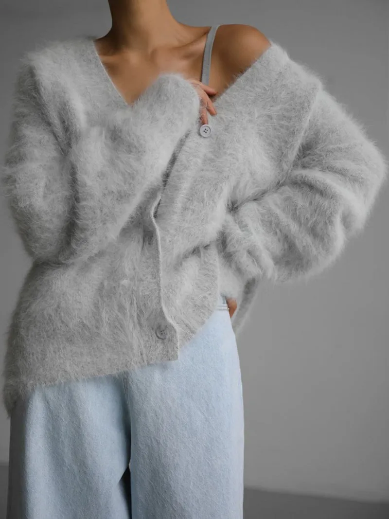 Knitted Cardigan Women V Nekc Loose Long Sleeve Casual Sweater Female 2025 Autumn Winter New Fashion Cardigans Ladies