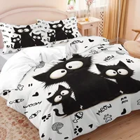 3pc Black Cat Printed Bedding Set with Coreless, Soft and Comfortable Multi Size Machine Washable 1 Duvet Cover+2 Pillowcases 4