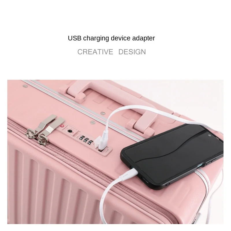 Suitcase USB Charging Aluminum Frame trolley case with wheels suitcase travel luggage with Cup Holder travel bags