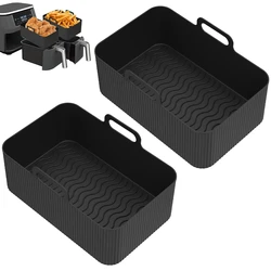 Air Fryer Silicone Baking Set - Heat Resistant Rectangular Liners and Basket (Black 2PCS)