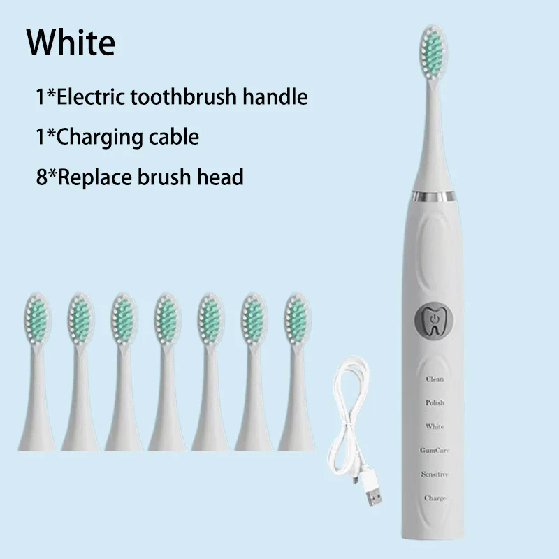 thumbnail image 1 of Cepillo de dientes eléctrico sónico para adultos, cepillo de limpieza automático, recargable, de pelo suave, resistente al agua, cepillo de dientes ultrasónico de 4 a 12 cabezales, 1 of 5