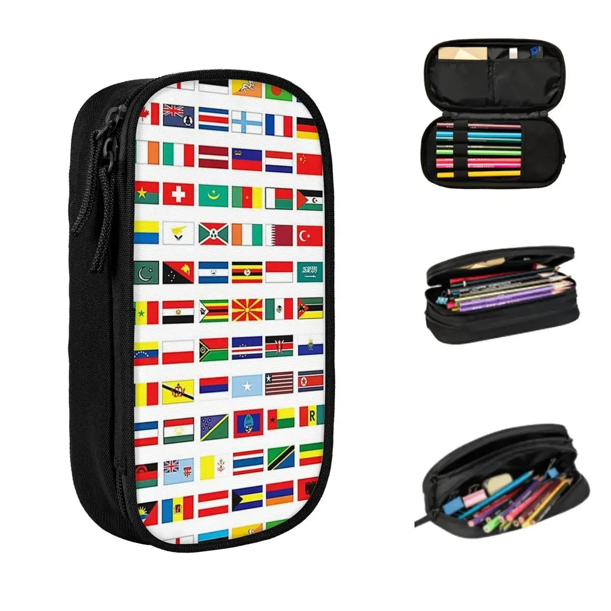 Flags Of The World Pencil Cases Large Storage Pen Bags Pen Box Pencil Pouch For Boys Girls Students Stationery School Office