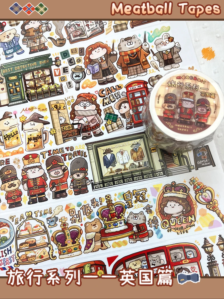2023 새로운 미트볼 와시 테이프 Let`s Go 영국, 태국, 이탈리아 여행 모험