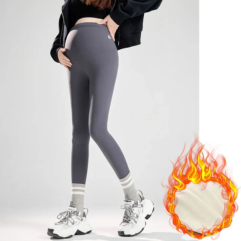Maternity Shark Velvet Leggings Winter Thicken Warm Seamless Nylon Belly Yoga Pants Clothes for Pregnant Women Autumn Pregnancy 2