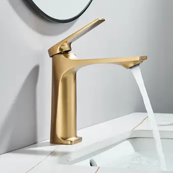 ก๊อกน้ำอ่างล้างหน้าทองเหลืองคุณภาพสูง สีเทา แบบผสมน้ำร้อนน้ำเย็น ก้านโยกเดี่ยว ติดตั้งบนเคาน์เตอร์ สำหรับห้องน้ำ 1