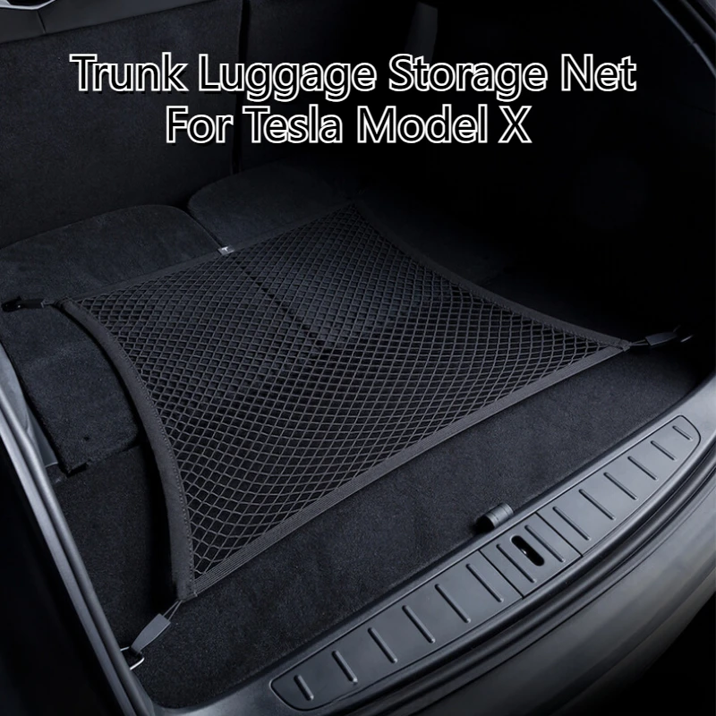 

For Tesla Model X Trunk Luggage Storage Net Bag Hook Double Layer Traveling Baggage Outdoors Camping Fixed Net Car Accessories