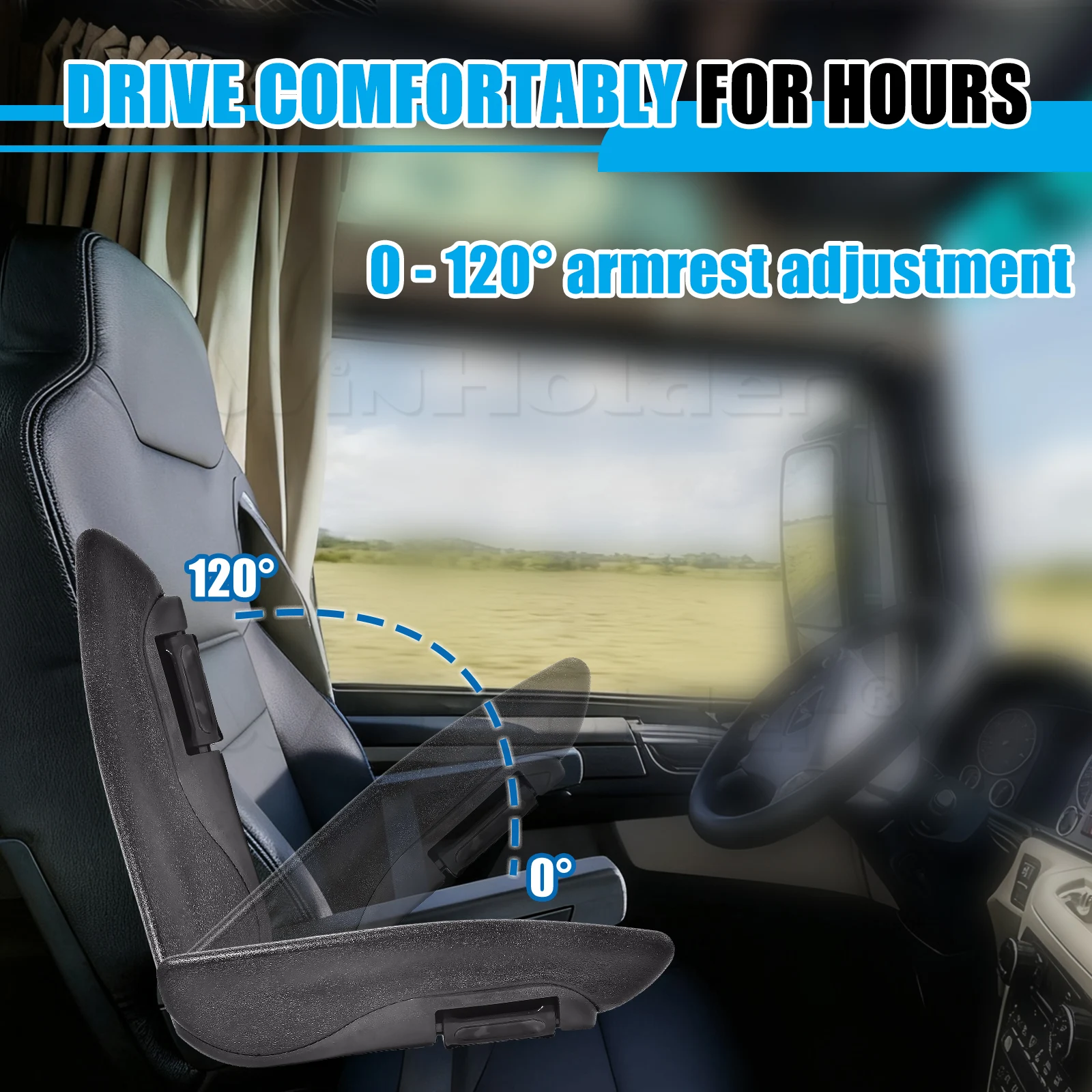 Universal Left & Right Black Adjustable Car Seat Armrest For RV Van Boat Truck Car Adjustable range: 0-120 degree for vehicle seat