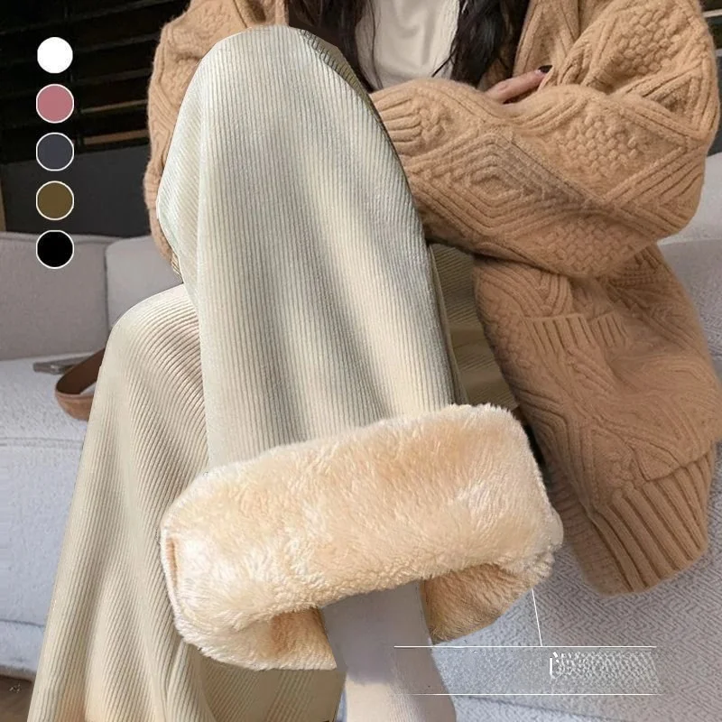 Lambswool corduroy wide-leg pants off-white. no pockets slightly yellowish hue