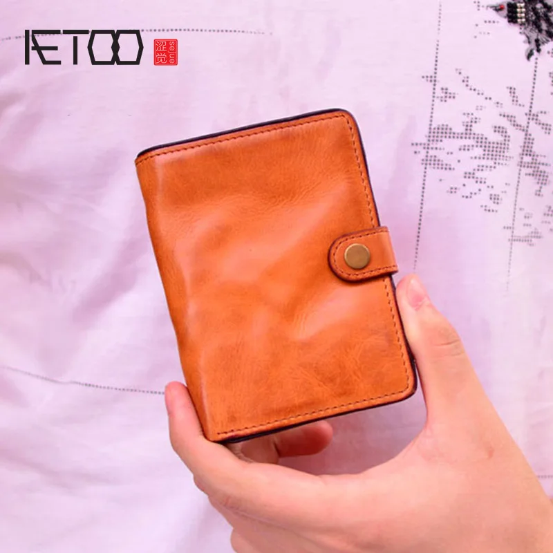 

AETOO Vegetable tanned leather short wallet, male leather vertical wallet, cowhide handmade vintage card holder