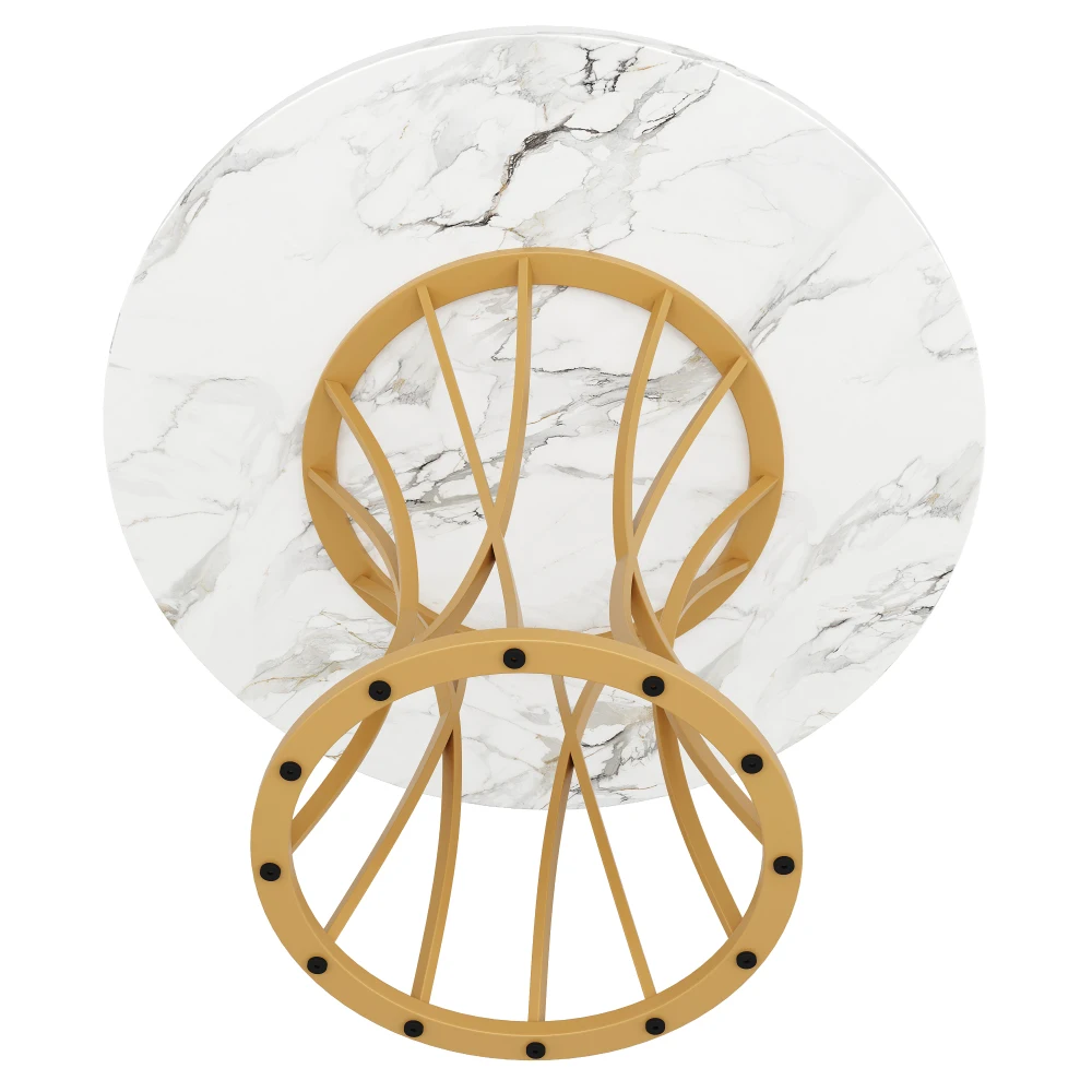 80 x 80 x 76 cm runder Esstisch, goldene Beine, luxuriöser runder Tisch für 4–6 Personen, für Esszimmer, Marmor-Arbeitsplatte aus MDF – Detail 11