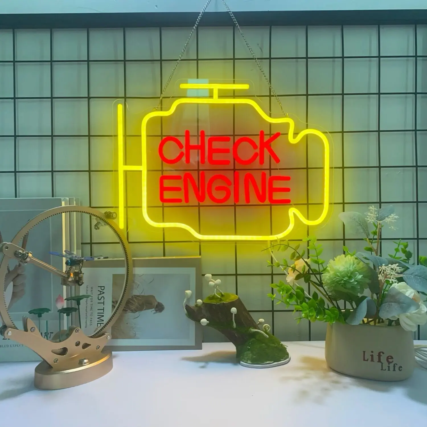 Neon Sign Check Engine Neon Signs Wall Decoration LED Neon Garage Signs Garage Lighting Signs For Men's Auto Repair Shop Workshops