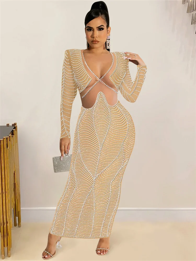 Wmstar Party Dresses for Women Christmas Sequins Sexy Luxury Long Sleeve Elegant Wrap Hip Maxi Dress Wholesale Dropshipping 2023