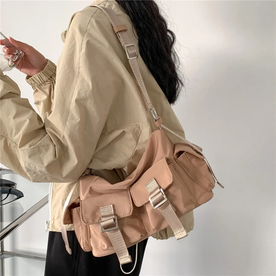 

Трендовая женская сумка через плечо Kpop, вместительная Повседневная нейлоновая женская сумка-мессенджер через плечо, сумки с несколькими карманами, женская сумка