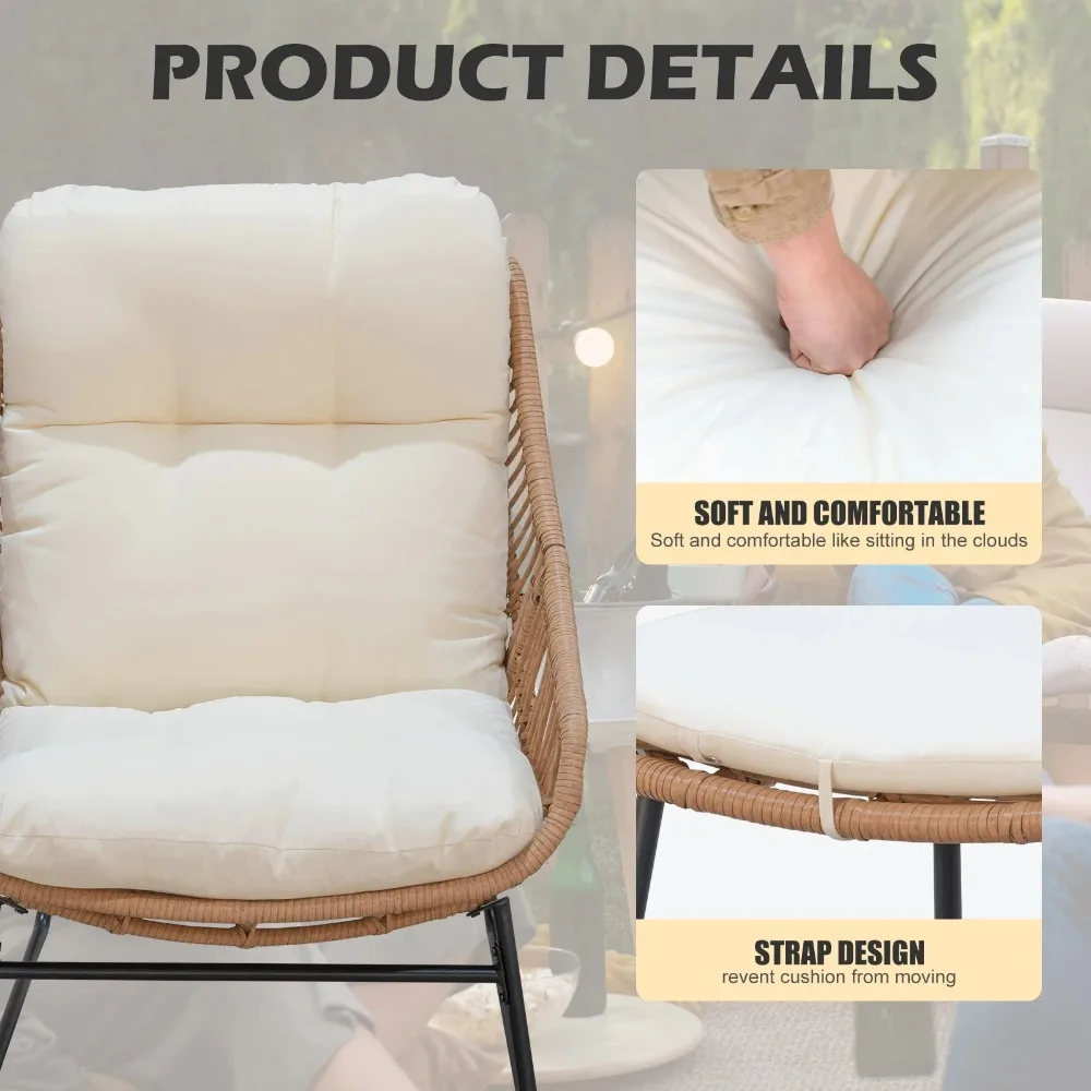 Chaise Lounge Chairs Set Outoodr Indoor Wicker Egg Chair with Ottoman, Patio Chair Recliner with Thicken Cushions, Egg Chair 3