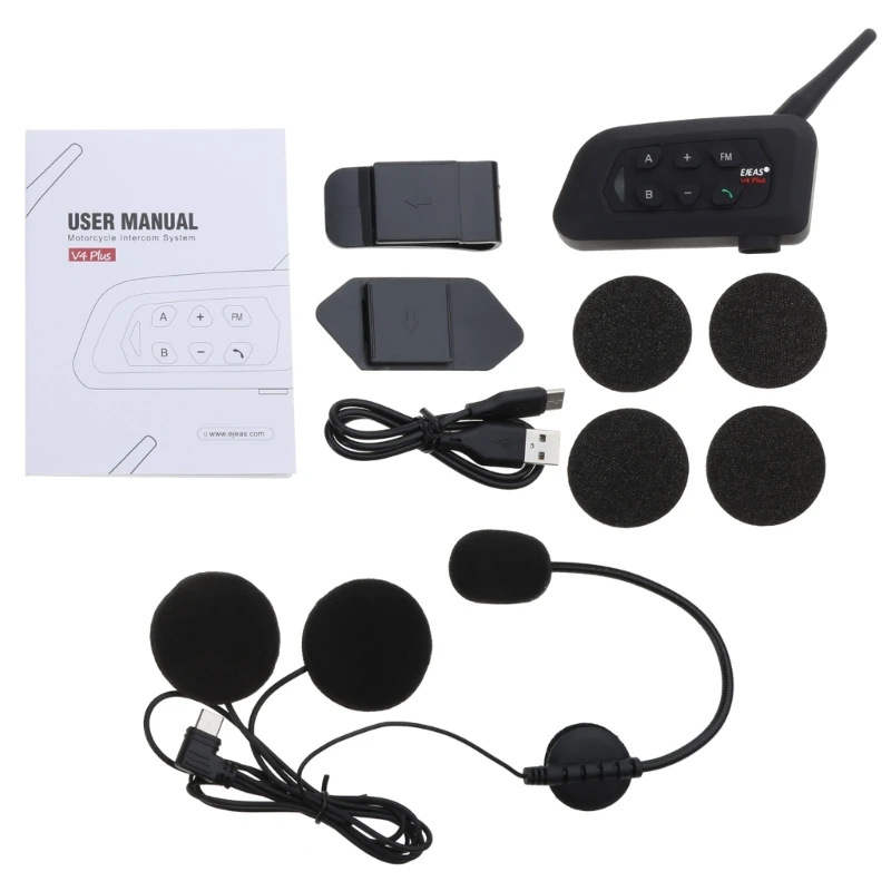 

Bluetooth-compatible 5.1 Intercom Helmet Motorcycle Communicators Helmet Headset With FM for 4 Riders Waterproof E1YA
