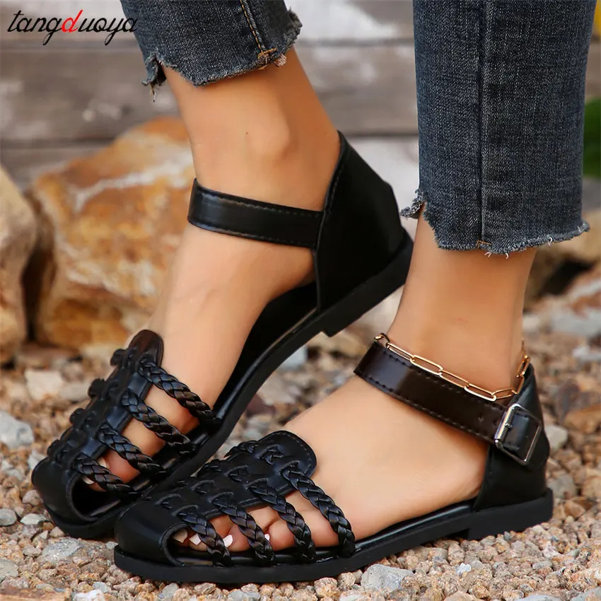 

Сандалии-гладиаторы женские летние, босоножки с ремешком с пряжкой и закрытым носком, обувь из искусственной кожи на низком каблуке