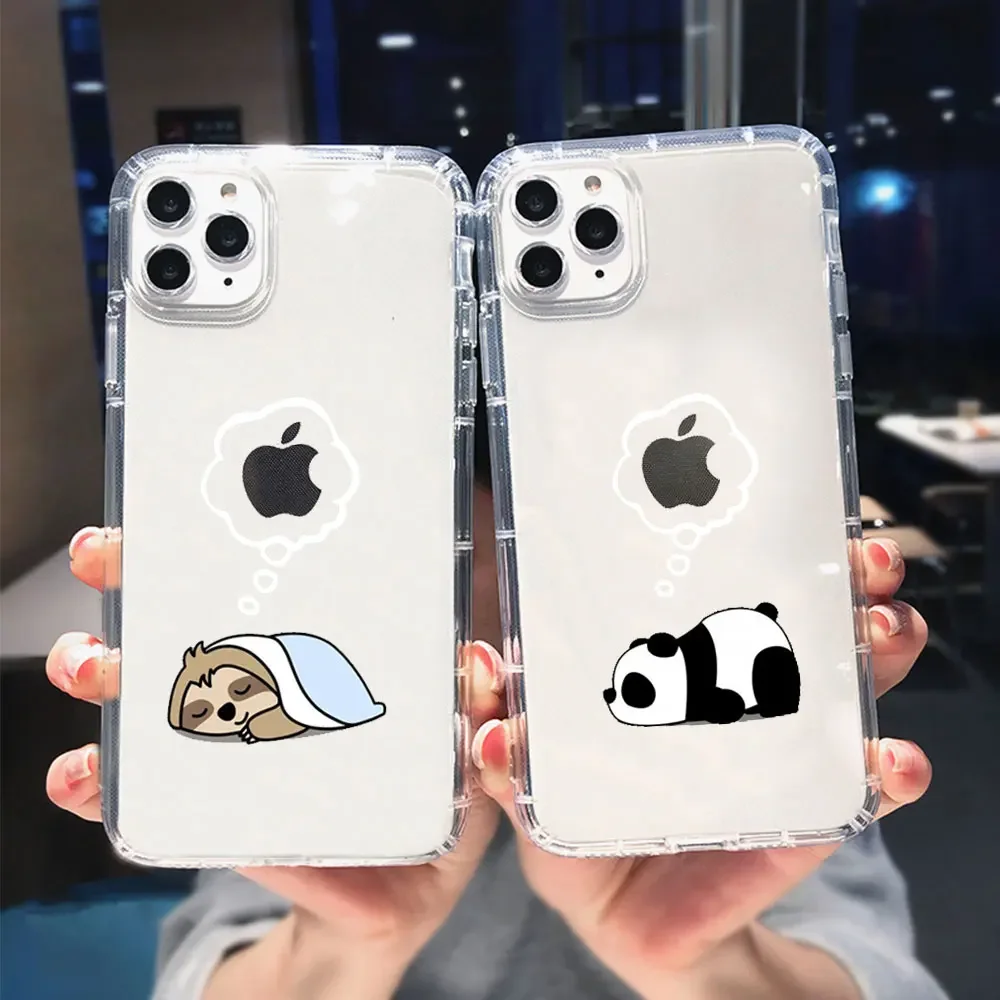 Чехол для телефона с забавными животными для IPhone 11 12 14 13 15 Pro Max Mini XR XS MAX X SE2 7 8Plus, прозрачный чехол, симпатичная панда, Ленивец