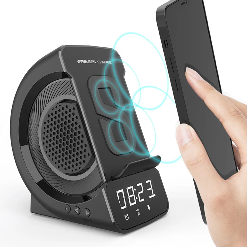 

Wireless Bluetooth Speaker Fashion Portable Outdoor Speaker with LED Display Alarm Clock and Fast Charger Phone Stand