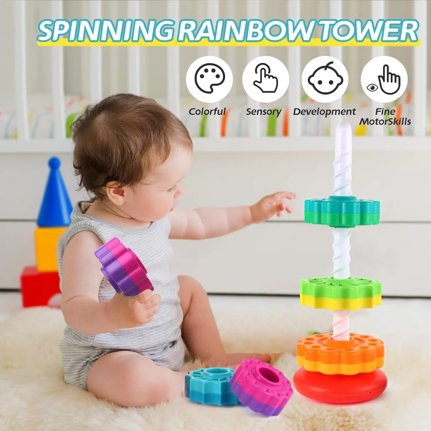 Rainbow Rotating Stacking Toy Tower Stacking Tower Rotating Sorting Game Children's Montessori Educational Toy