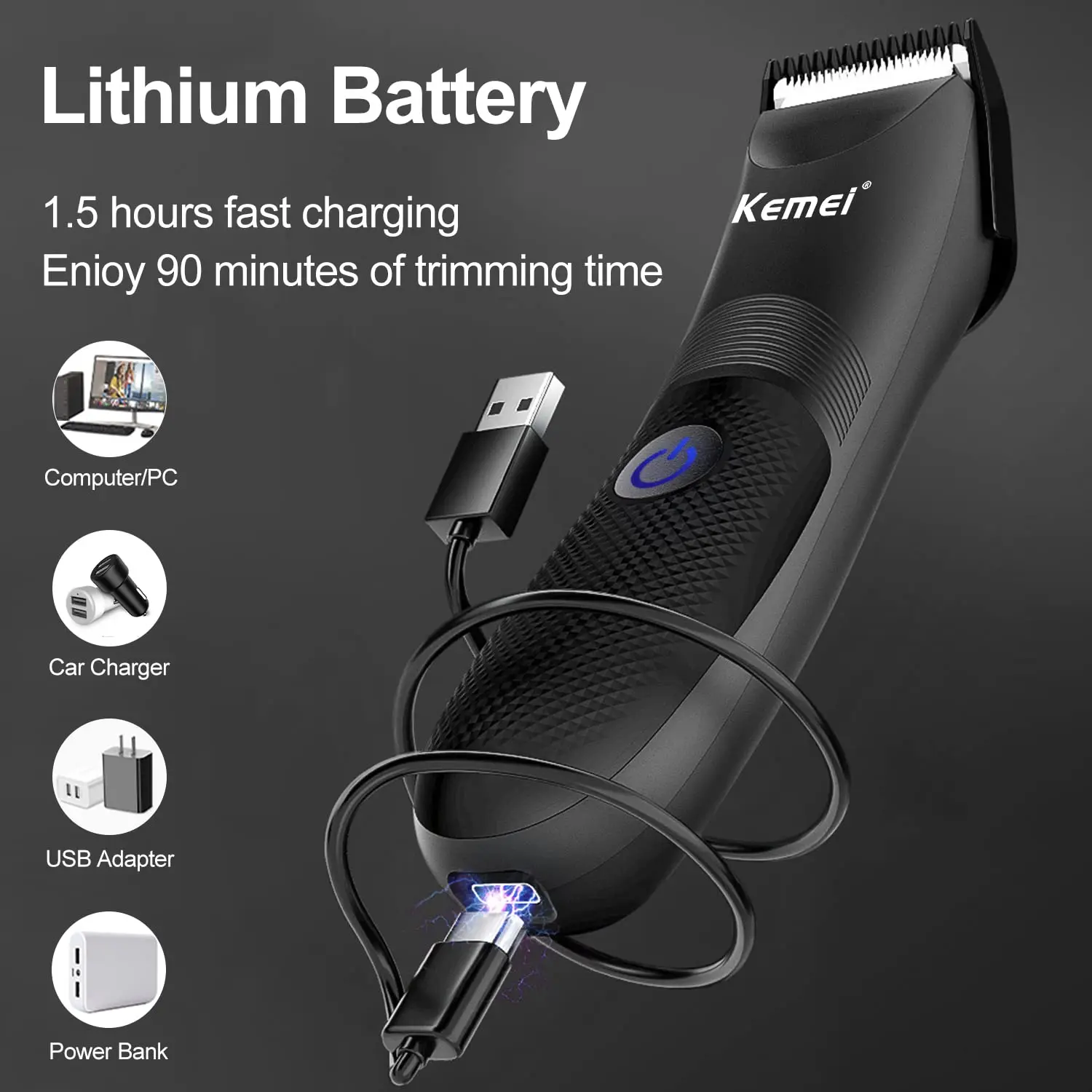 Kemei KM-1838 Usb Base Washable Men Shaver Groin Beard Trimmer Haircutting Multifunction Electric Hair Cutting Machine 4