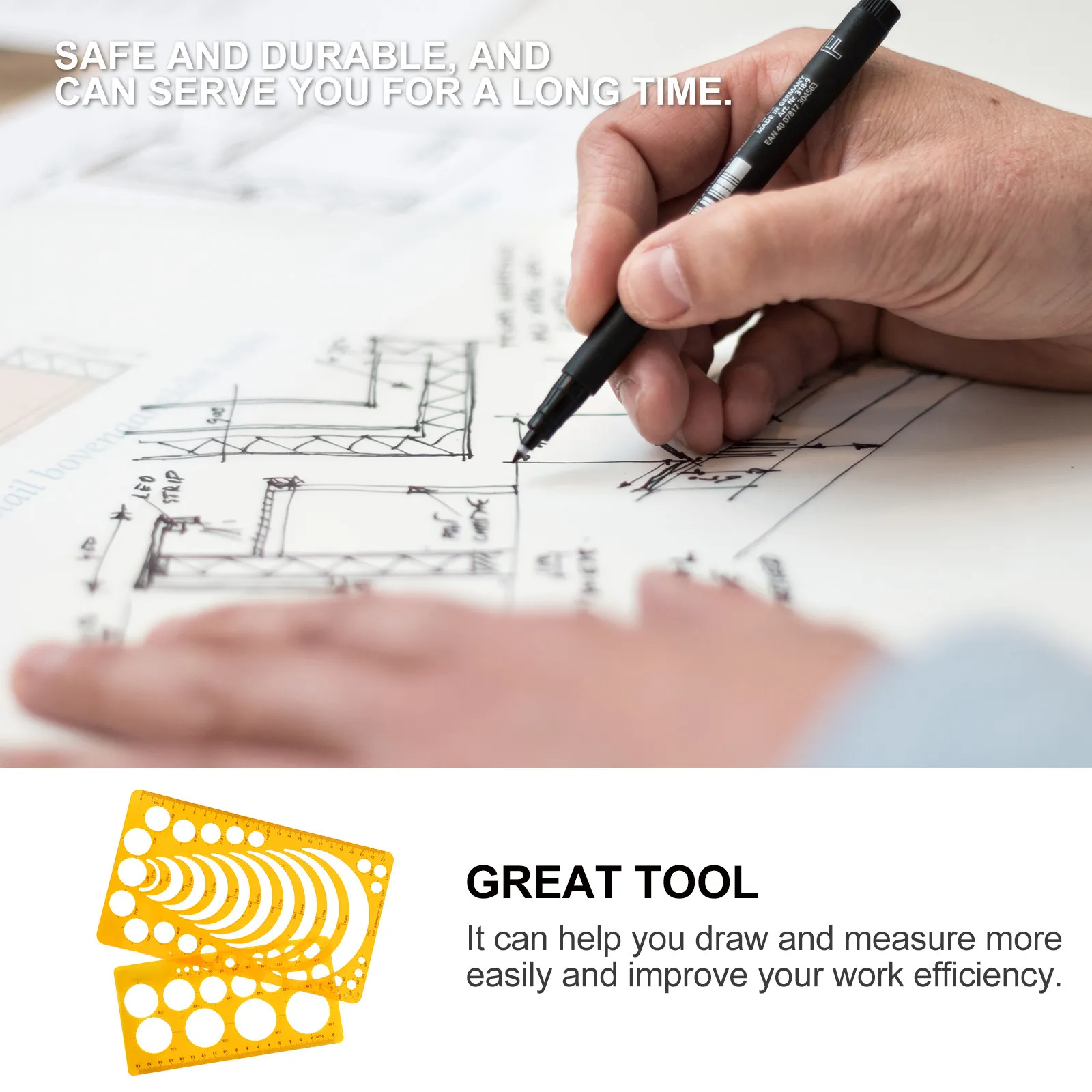 2Pcs 플라스틱 드로잉 템플릿 눈금자 기하학적 측정 문구 도구 예술 및 엔지니어링을 위한 디자인 제도 템플릿