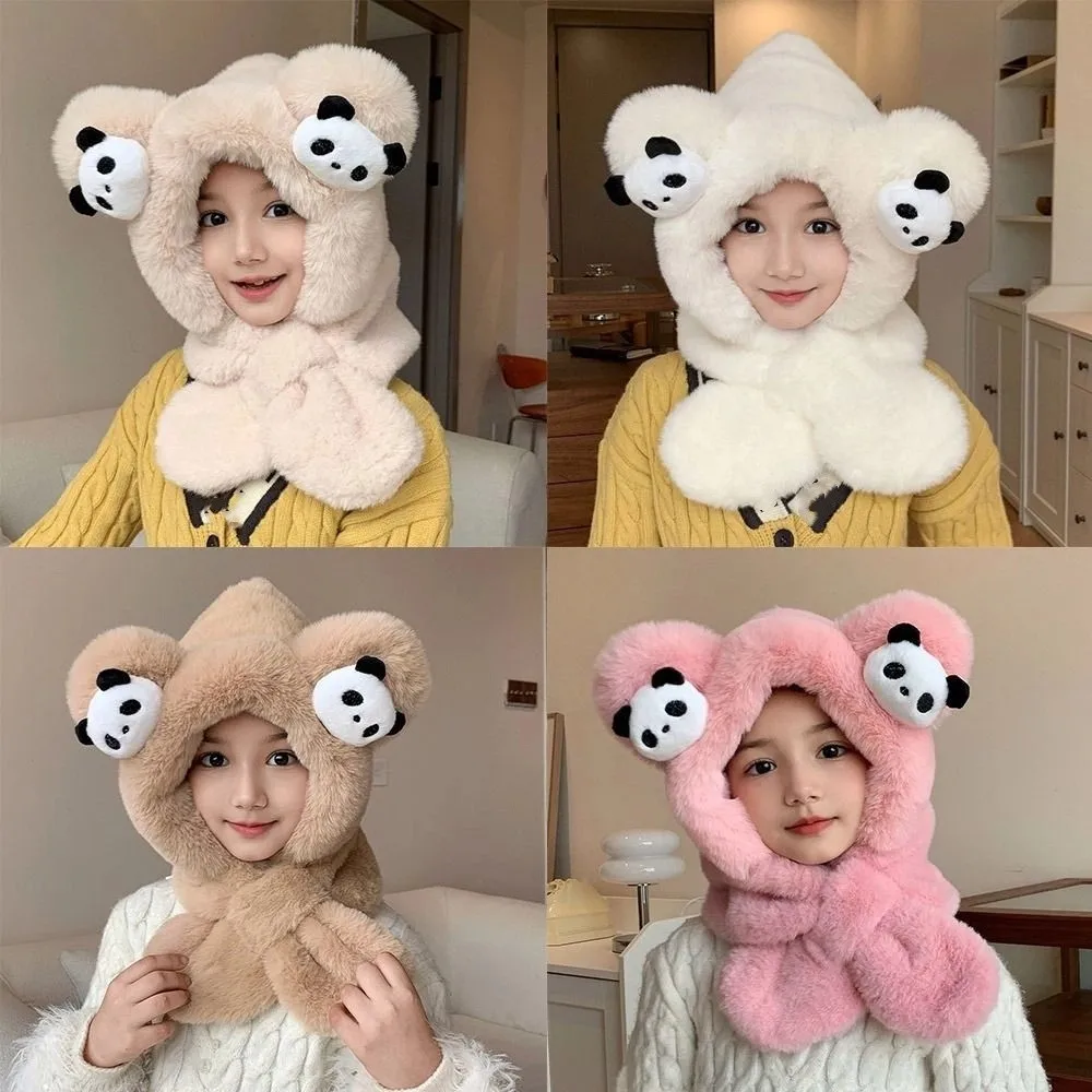 Warm Winter Hat Scarf Set Polyester Windproof Cartoon Panda
