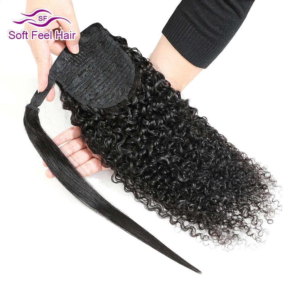 Human Hair Extensions Afro Kinky Curly Ponytail Wrap Around Ponytail Clip Ins Natural Remy Brazilian Hairpiece Pony Tail