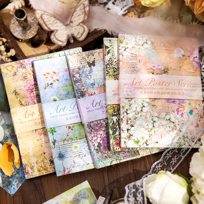 30Pcs/Pack Various Flower Pattern Material Paper Pay Note Aesthetic Diary Scrapbooking Material Art Hand Account Design Paper