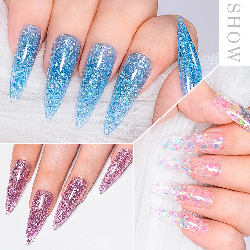 MEET ACROSS 20ml Extension Nail Gel Polish Glitter Vernis Semis Permanent UV Gel For Manicure Nail Art Prolong Construction Gel 4
