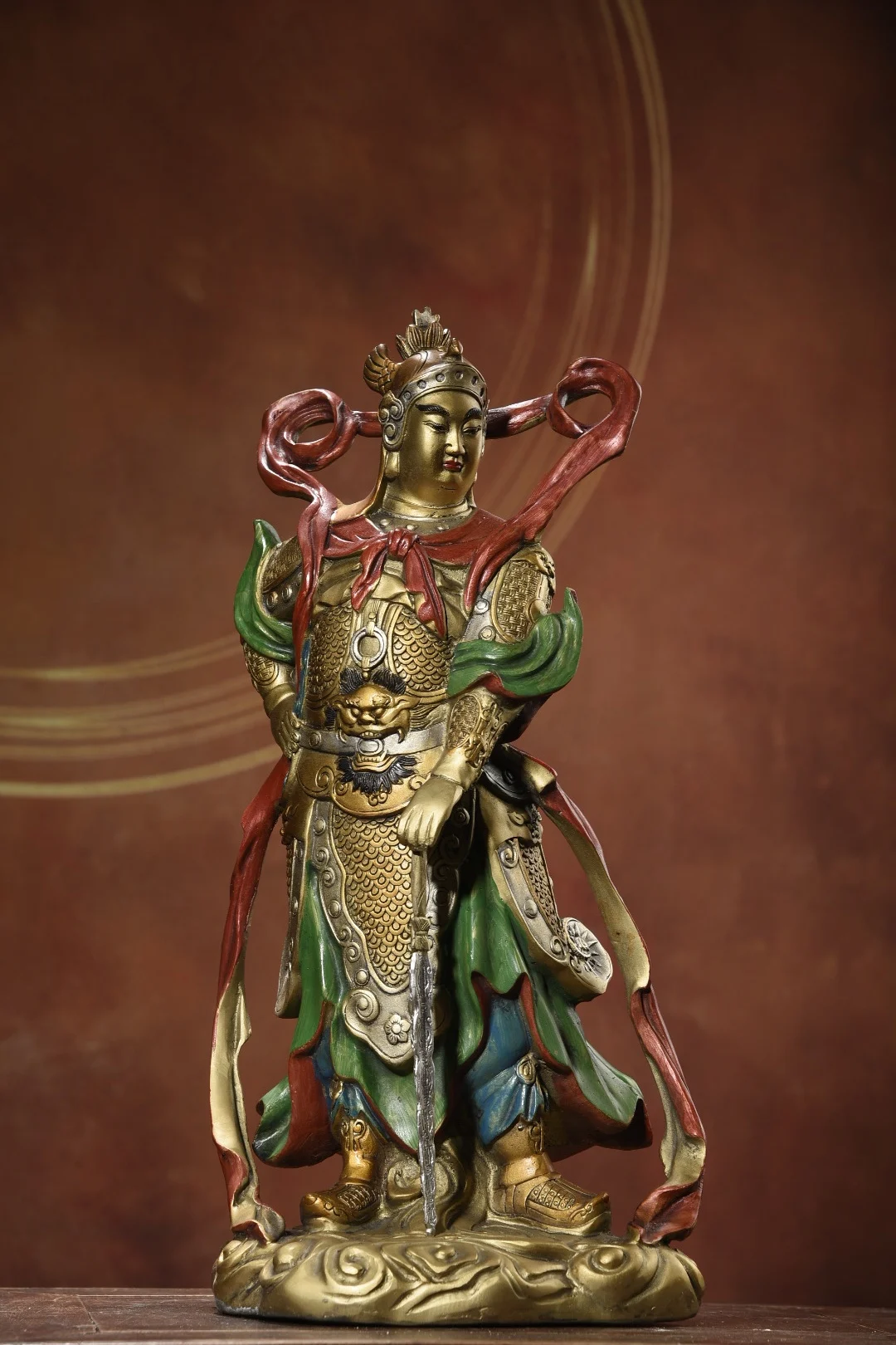 

16"Tibet Temple Collection Old Bronze Painted Veda Bodhisattva Buddha General Wei Tian Door God Guardian God Worship Hall