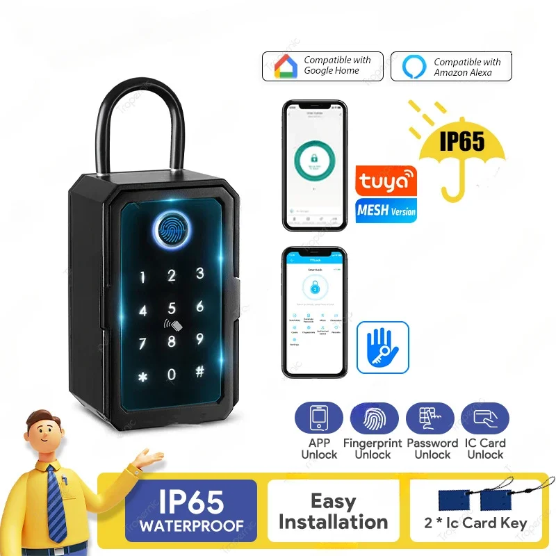 Key Safe Tuya Ttlock Fingerprint Bluetooth Wifi Digital Key Box App Accesso Remoto Montaggio A Parete Combinazione Sicurezza Airbnb Lockbox